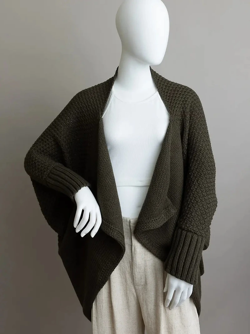 Olive Bat Sleeve Knit Cardigan