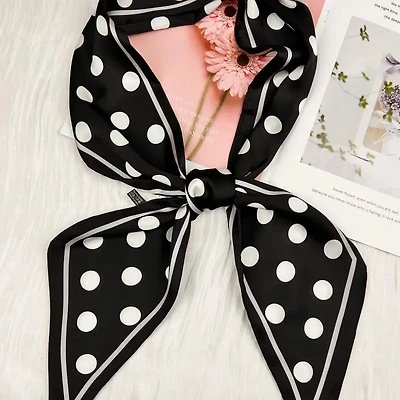 Black & White Polka Dot Satin Silky Skinny Scarf