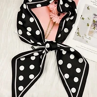 Black & White Polka Dot Satin Silky Skinny Scarf