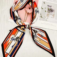 Artistic Horse & Geometric Printed Satin Silky Skinny Scarf