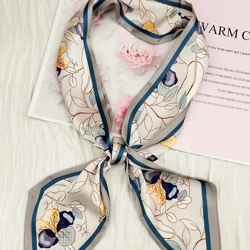 Botanical Pattern Satin Silky Skinny Scarf