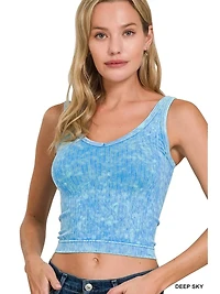 Washed V Neck Cropped Tank Top