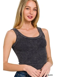 Washed Ribbed Cropped Seamless Scoop Neck Tank Top