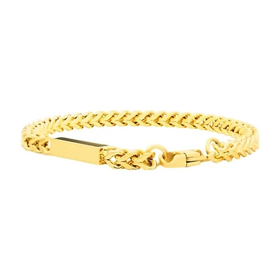 18Kt Gold IP Engravable ID Block with Franco Chain Bracelet