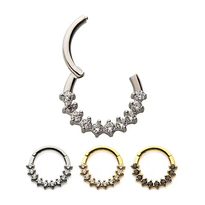 16g 10 Prong Set Gemmed Hinged Hoop