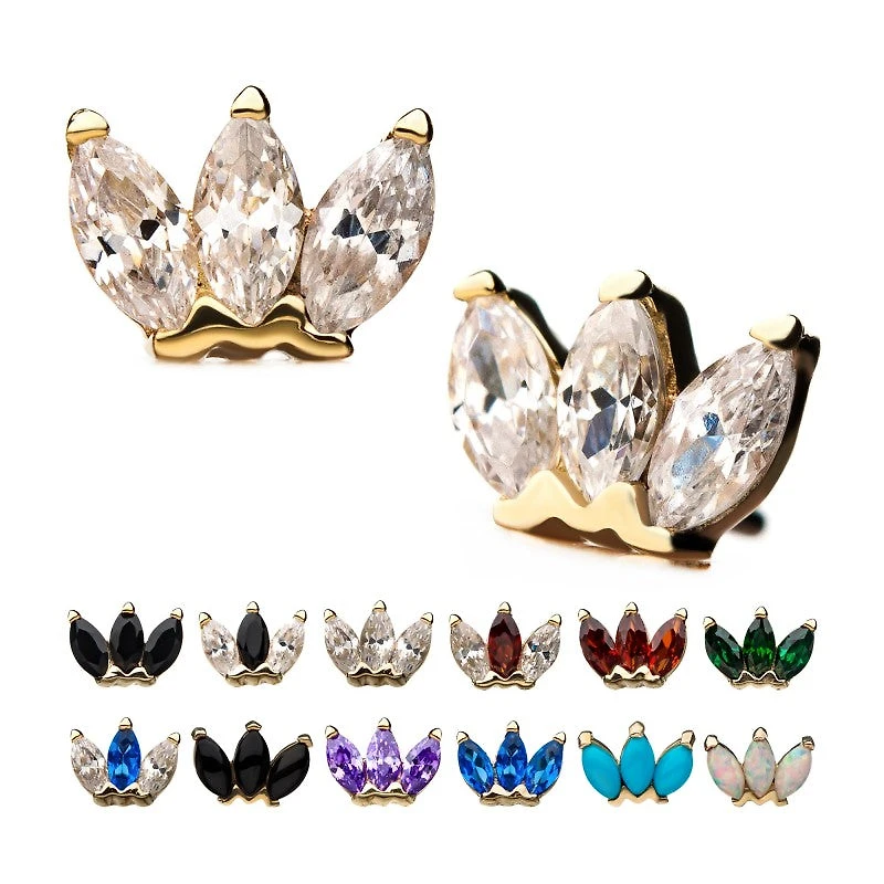 14kt Gold With Triple Marquise Cluster Threadless Tops