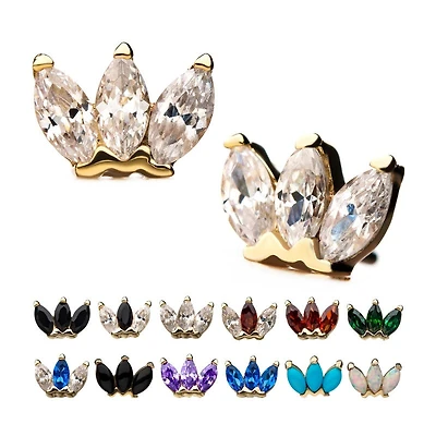 14kt Gold With Triple Marquise Cluster Threadless Tops