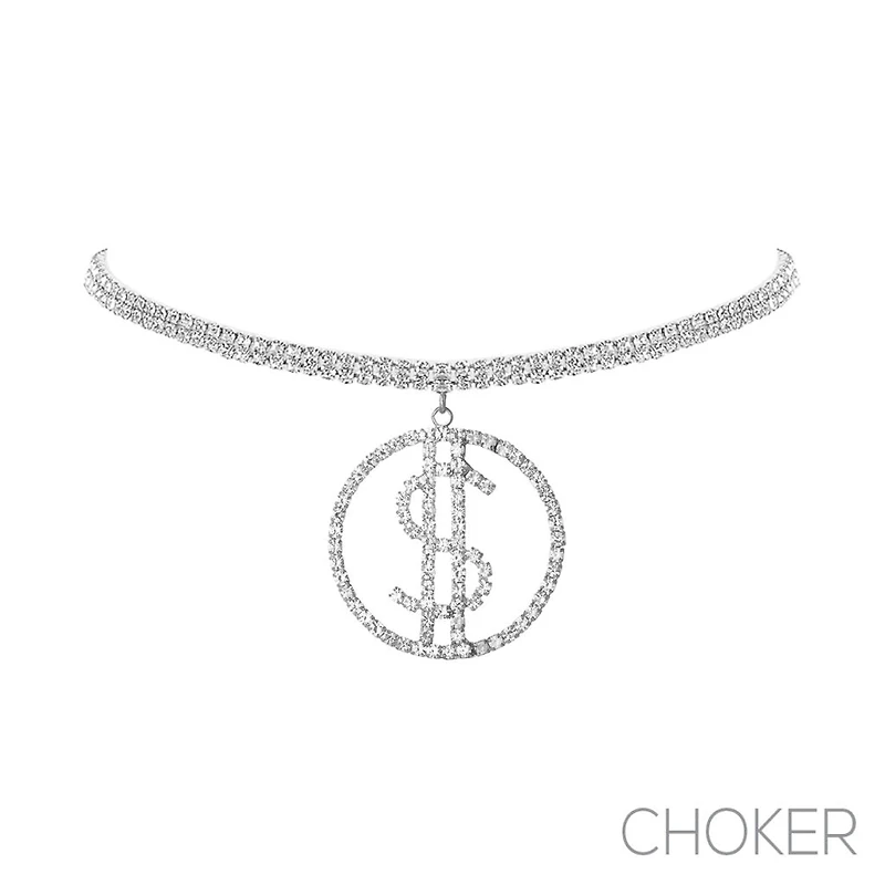 Gargantilla Signo De Dólar Redondo Plata