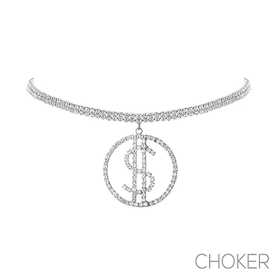 Gargantilla Signo De Dólar Redondo Plata
