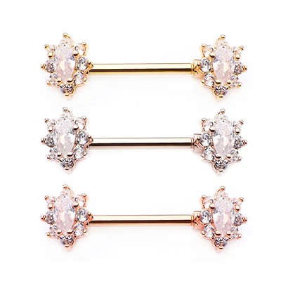 Nipple Bar With Oval Clustered Gem