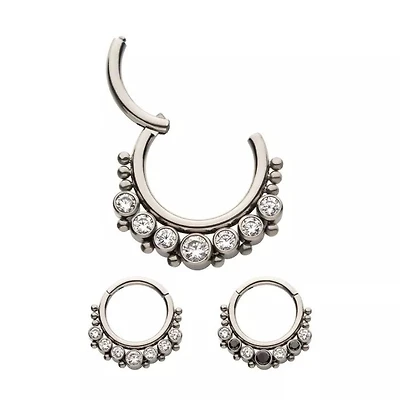 7 Bezel Gems With Beads Hinged Hoop