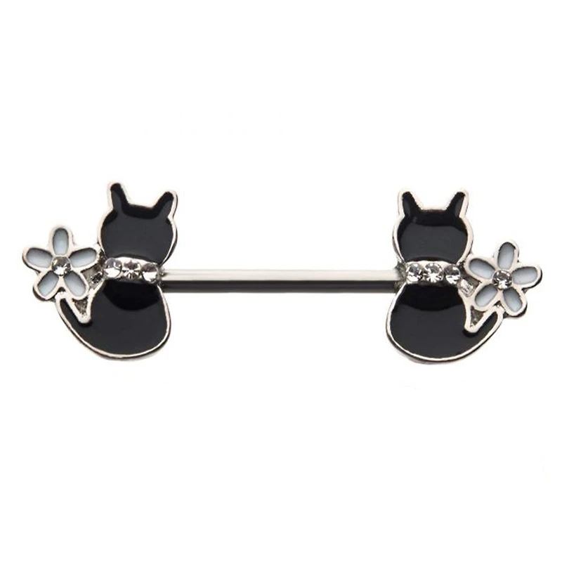 Gato negro con flor