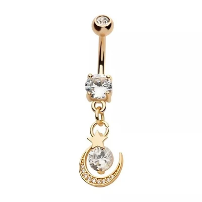 Crescent With Star And Big Prong Gem
