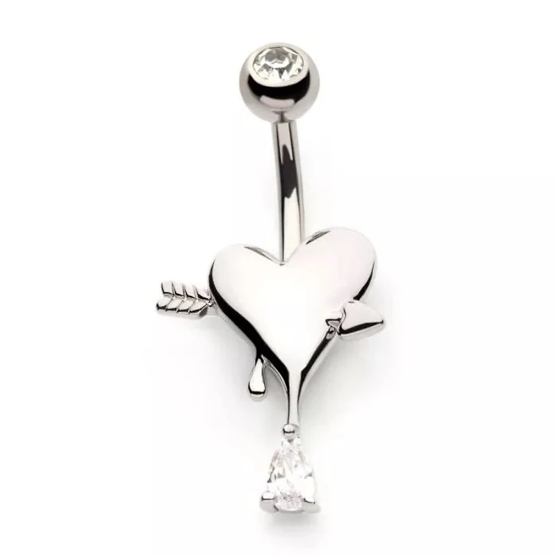 Dripping Heart With Arrow And Tear CZ