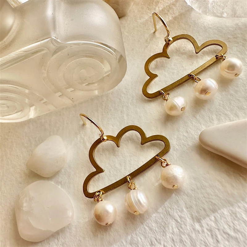 Cumulus Raw Brass Cloud Drop Earrings