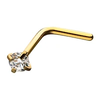 20g Gold PVD With A 3mm Clear Prong Gem L-Shape