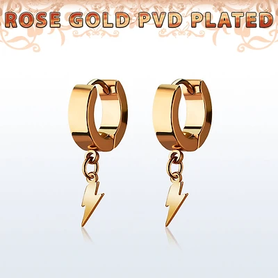 Rose Gold Huggie With Lightning Bolt Dangle