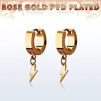 Rose Gold Huggie With Lightning Bolt Dangle