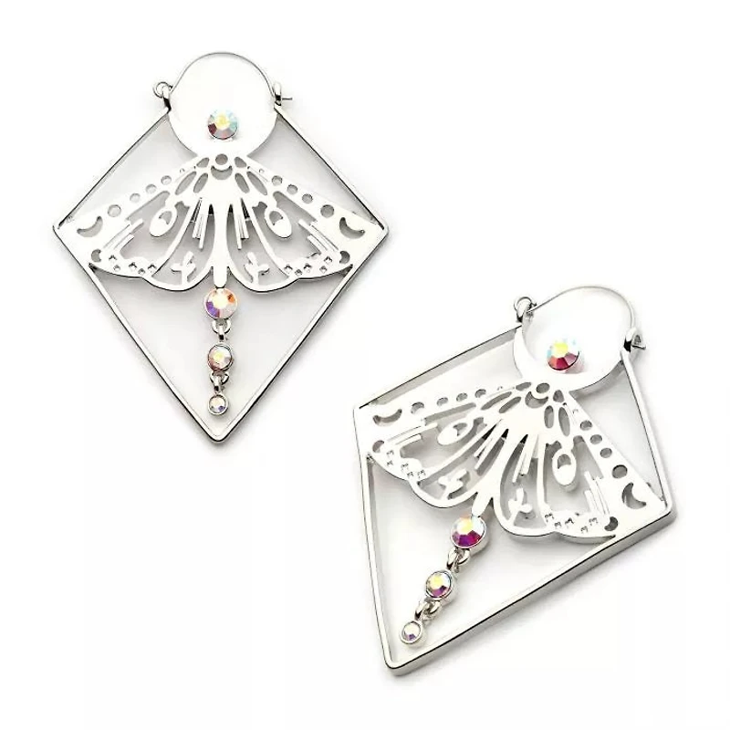 Luna Moth With Dangle Aurora Borealis Gems Diamond Shape Plug Hangers