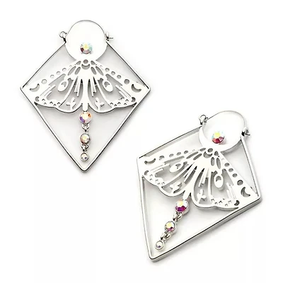Luna Moth With Dangle Aurora Borealis Gems Diamond Shape Plug Hangers