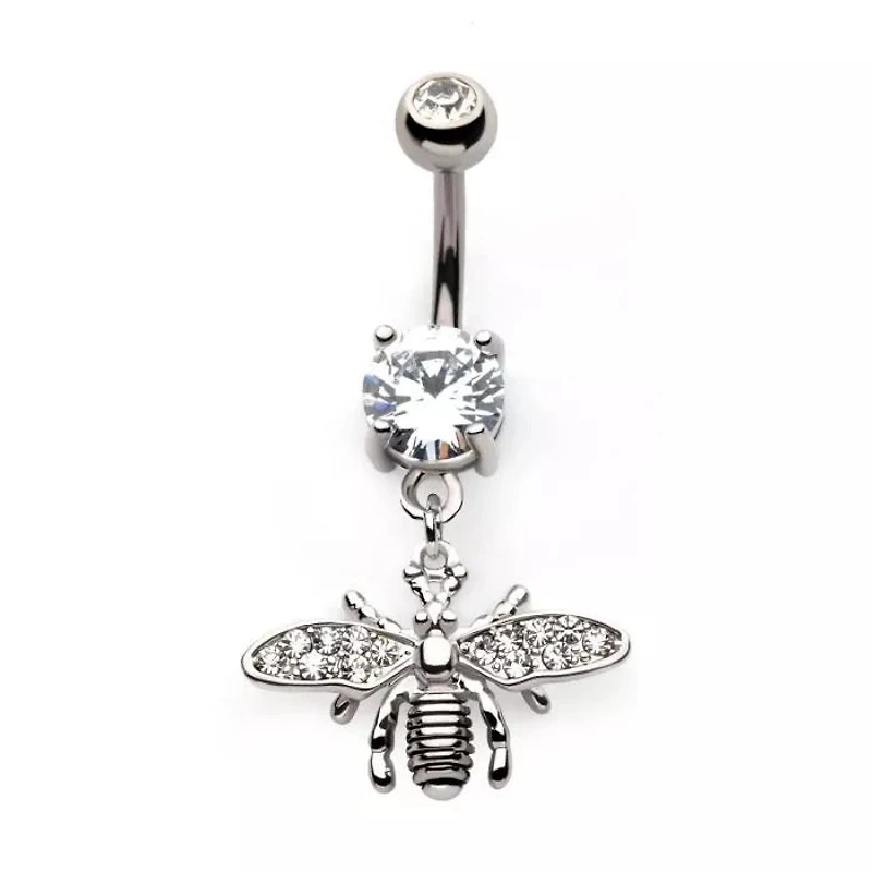 Plain Bee With Pave Wings Navel
