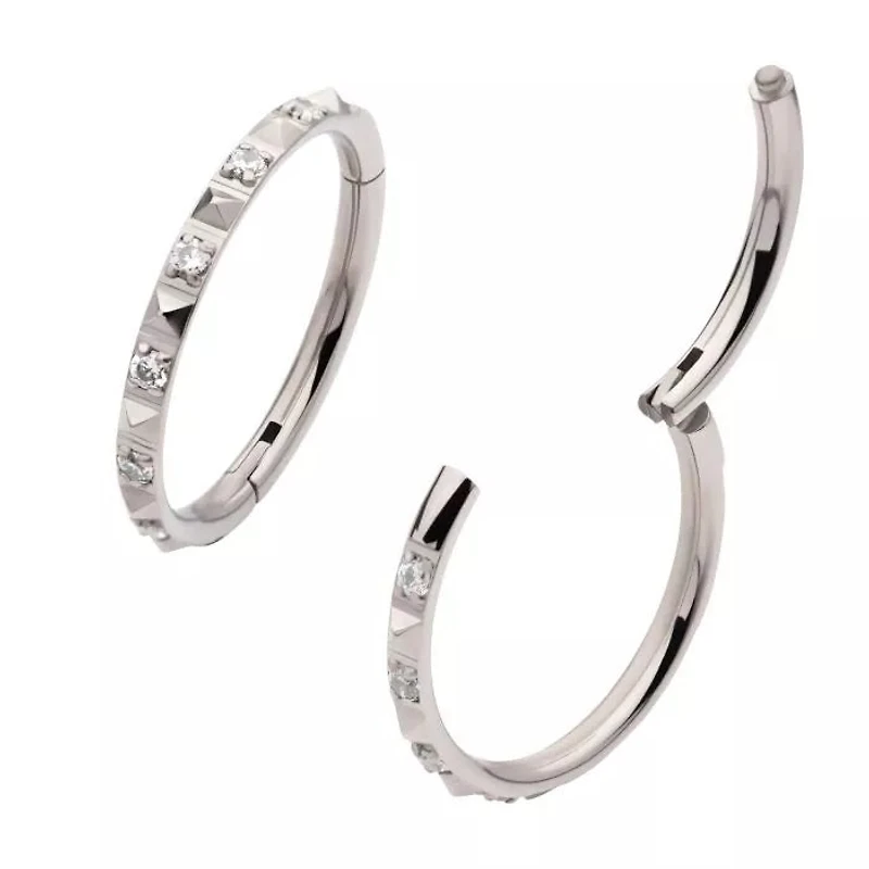Pyramid And Prong CZ Hinged Hoop