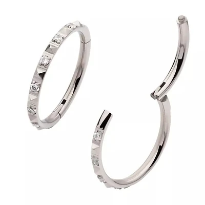 Pyramid And Prong CZ Hinged Hoop