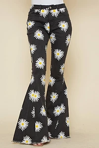 Jean acampanado de mezclilla con estampado margaritas