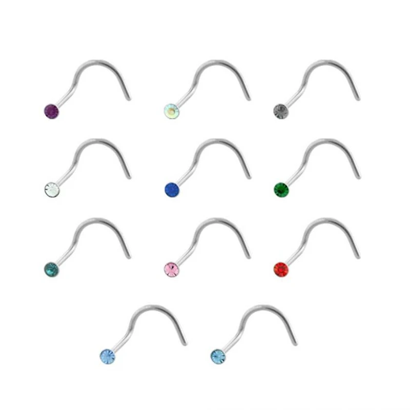 22g Bezel Set 2mm Colour Gem Nose Screw
