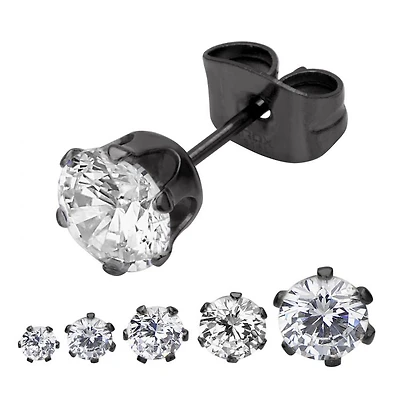 Pendientes de acero chapado en negro con circonita transparente de 4 mm