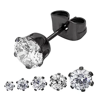 Black Plated Steel With 5mm Clear CZ Stud Earring