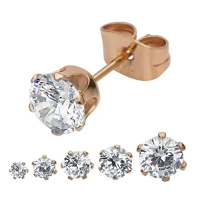 Rose Gold Round Clear CZ 3MM Earrings