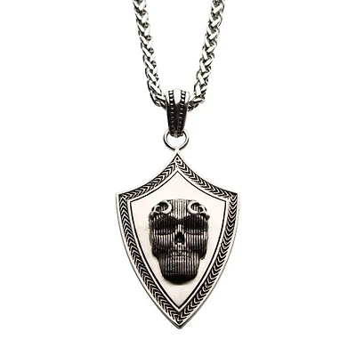 Calavera 3D oxidada negra sobre cadena de trigo de 24"
