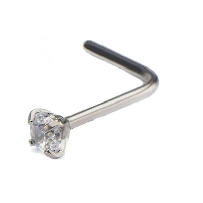 20g Prong Set 2.5mm Clear Gem L-Shape Nose Stud