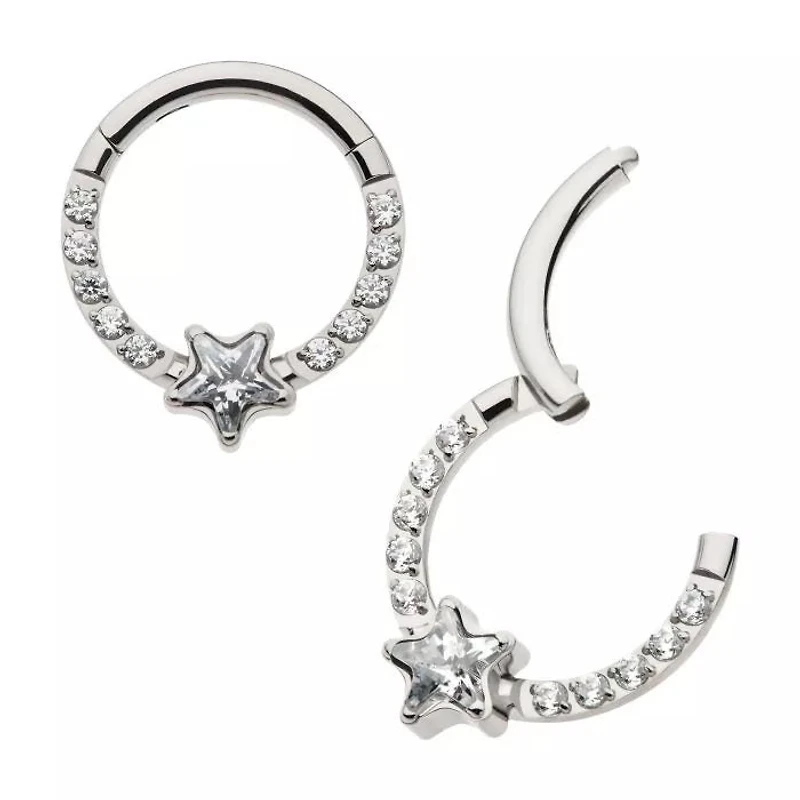 Star And Prong CZ Hinged Hoop