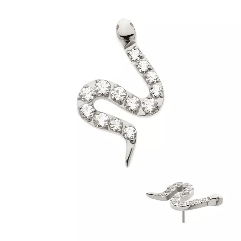 Titanium Threadless Pave Set 13 Clear CZ Snake Top