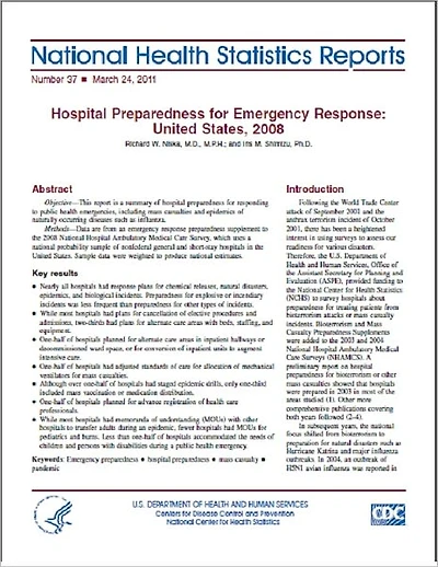 Hospital Preparedness for Emergency Response: United States, 2008