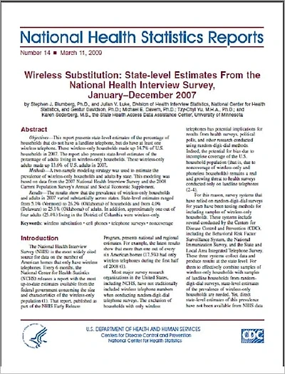 Wireless Substitution: State-level Estimates From the National Health Interview Survey, January–December 2007