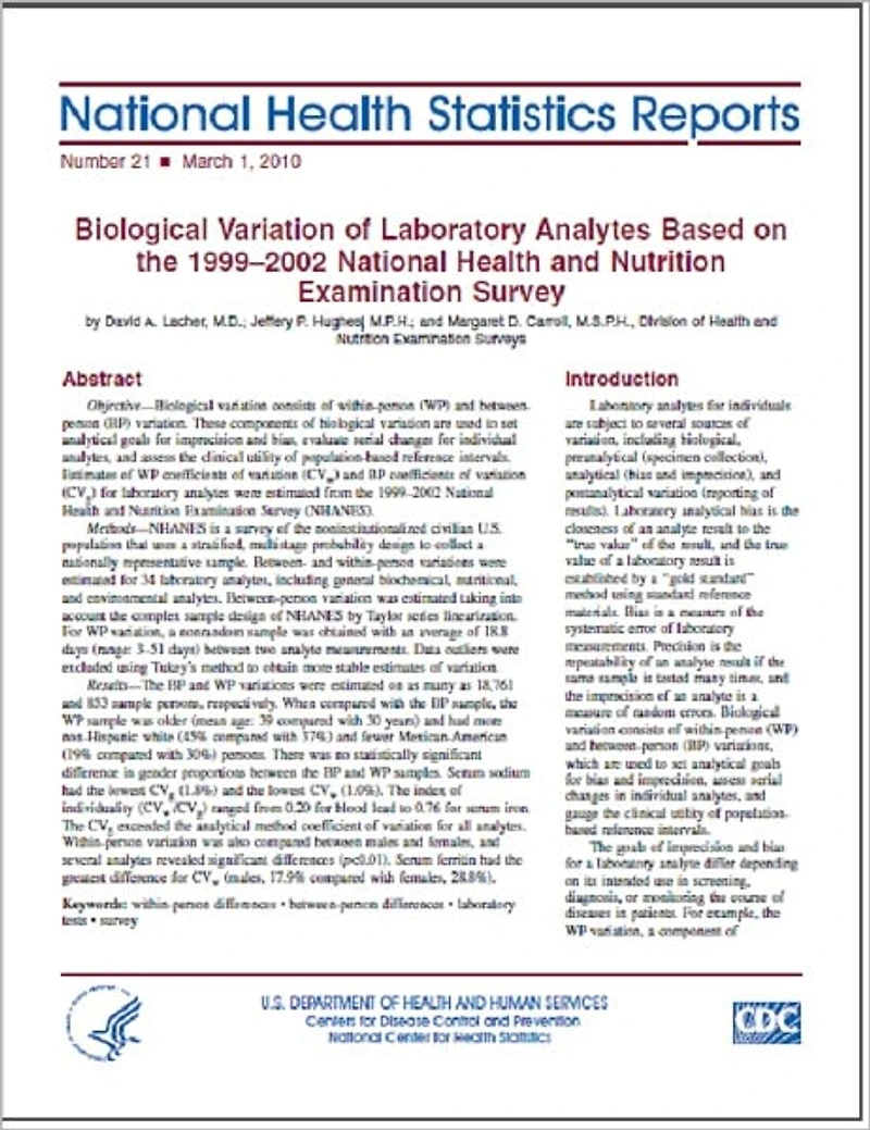 Biological Variation of Laboratory Analytes Based on the 1999–2002 National Health and Nutrition Examination Survey