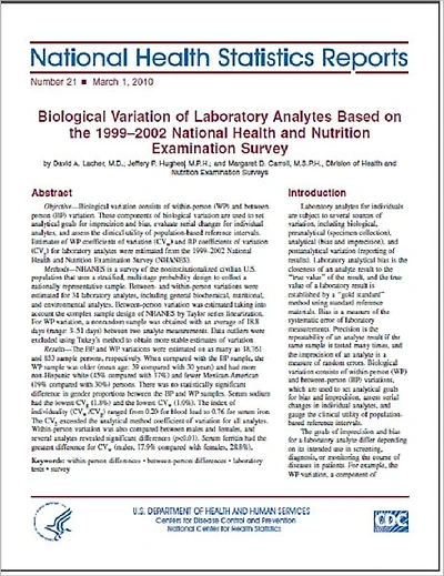 Biological Variation of Laboratory Analytes Based on the 1999–2002 National Health and Nutrition Examination Survey