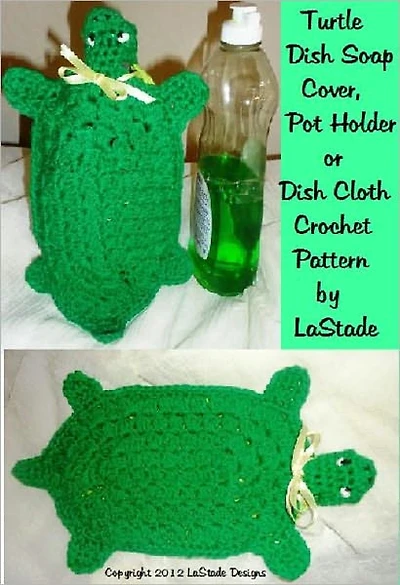 Turtle Dish Soap Cover, Dish Cloth, Hot Pad Crochet Pattern