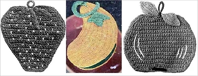 Frutas y verduras agarraderas a Crochet