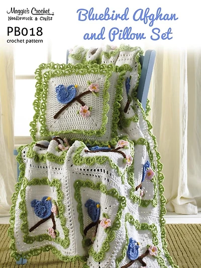 PB018-R Bluebird Afghan & Pillow Set Crochet Pattern