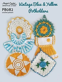 PB082-R Vintage Blue & Yellow Potholders Crochet Pattern