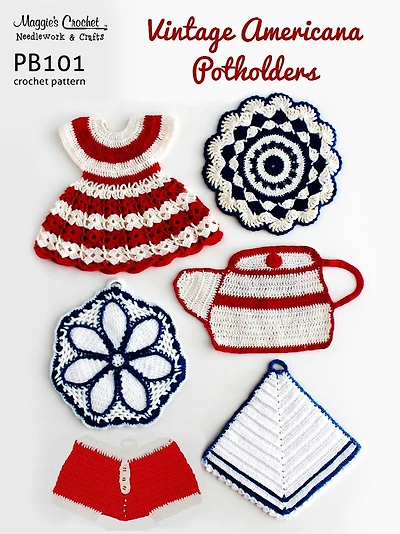 PB101-R Vintage Americana Potholders Crochet Pattern