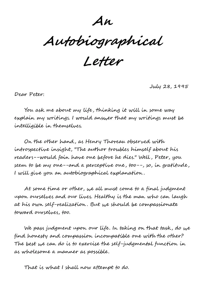 An Autobiographical Letter: with a "Self-Portrait of the Author" and a Post-Autobiographical Postscript