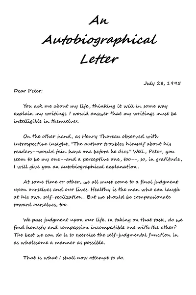 An Autobiographical Letter: with a "Self-Portrait of the Author" and a Post-Autobiographical Postscript