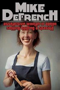 attractive woman apron smiling holding a spatula