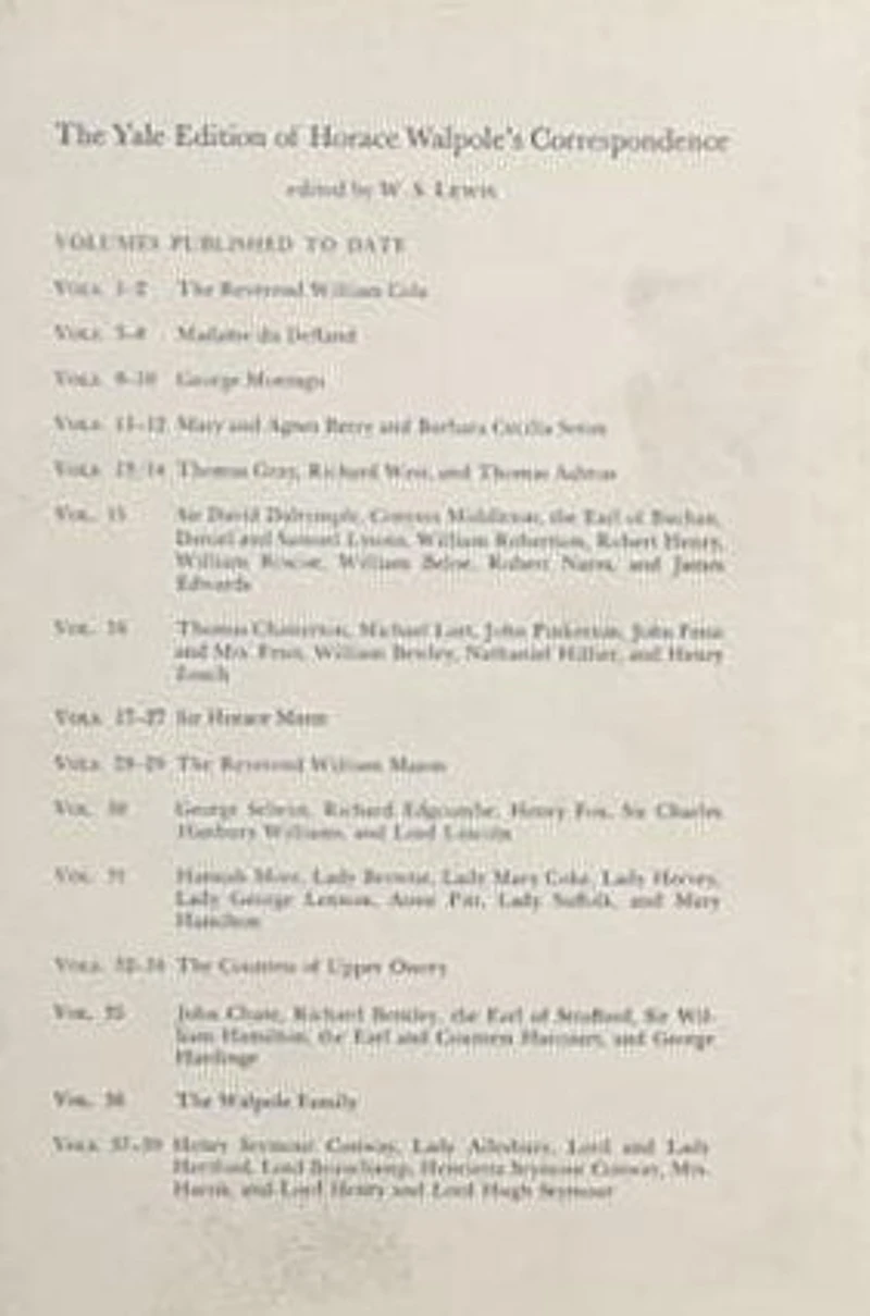 The Yale Editions of Horace Walpole's Correspondence, Volume 17: With Sir Horace Mann, I