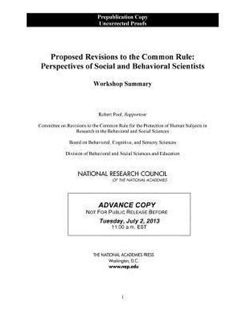 Proposed Revisions to the Common Rule: Perspectives of Social and Behavioral Scientists: Workshop Summary